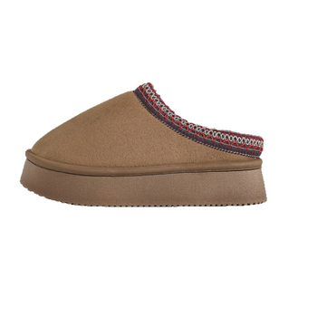 Ženske zimske papuče od pamuka, gornji dio od nubuka, plišasta podstava, okrugli vrh, gumena potplat