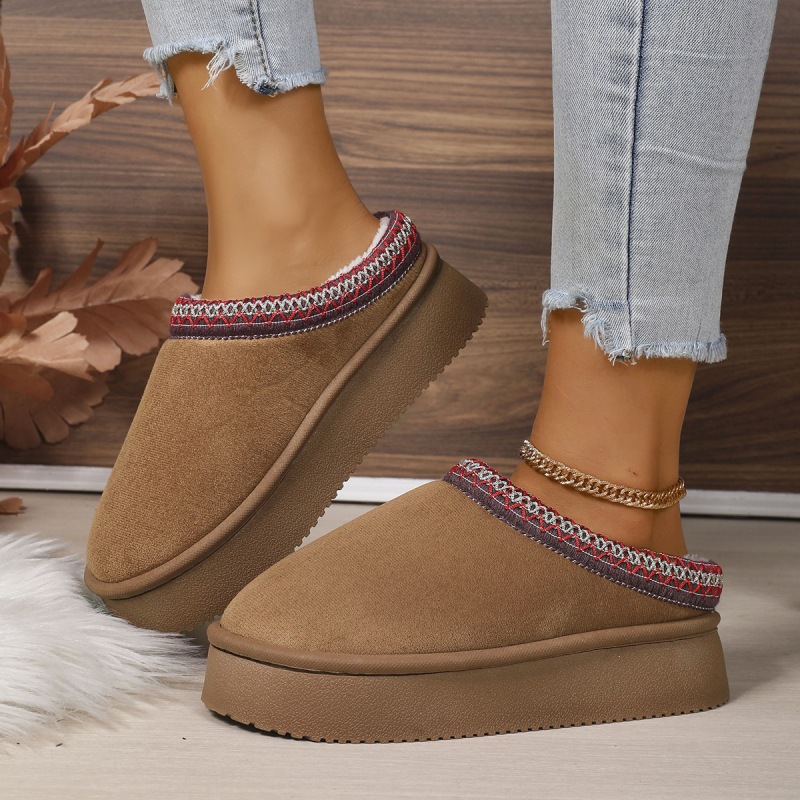 Ženske zimske papuče od pamuka, gornji dio od nubuka, plišasta podstava, okrugli vrh, gumena potplat