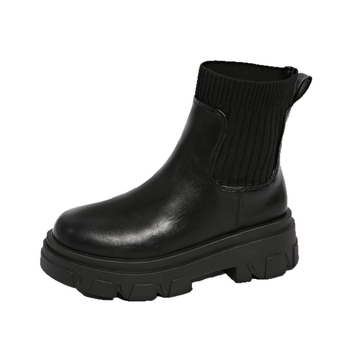 Női téli kötött Martin csizma, PU felsőrész, gumi talp, kerek orr, közepes magasságú sarok 3-5 cm