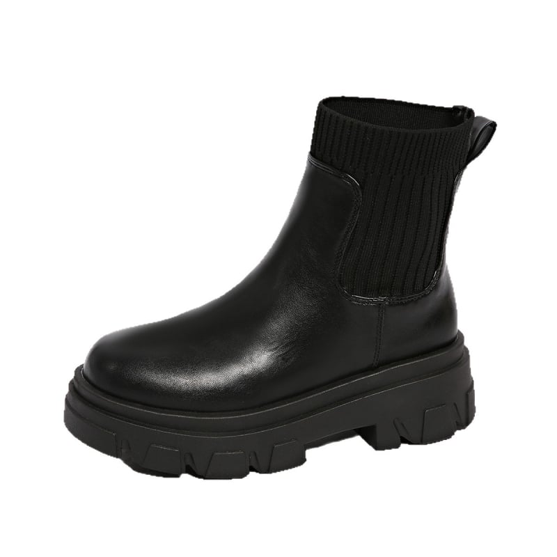 Női téli kötött Martin csizma, PU felsőrész, gumi talp, kerek orr, közepes magasságú sarok 3-5 cm