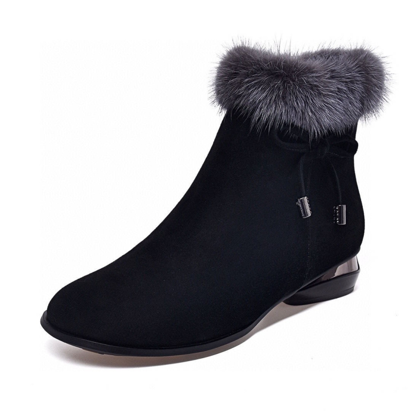 Női bokacsizma nubuk felsővel, kerek orrú, középtok 3–5 cm, szőrös bélés, oldalsó cipzár