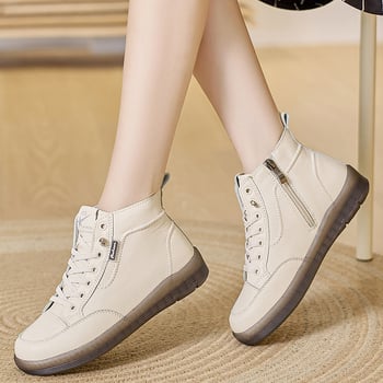 Női bőr magas szárú sneaker oldal cipzárral, TPR talppal, PU talpbetéttel