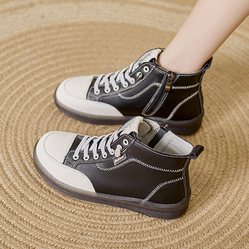 Női bőr magas szárú sneaker oldal cipzárral, TPR talppal, PU talpbetéttel