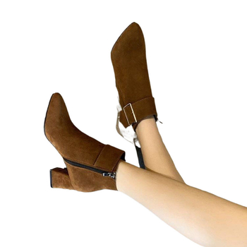 Botine moderne pentru femei - vârf ascuțit, toc gros, peste genunchi, partea superioară PU, talpă interioară din cașmir