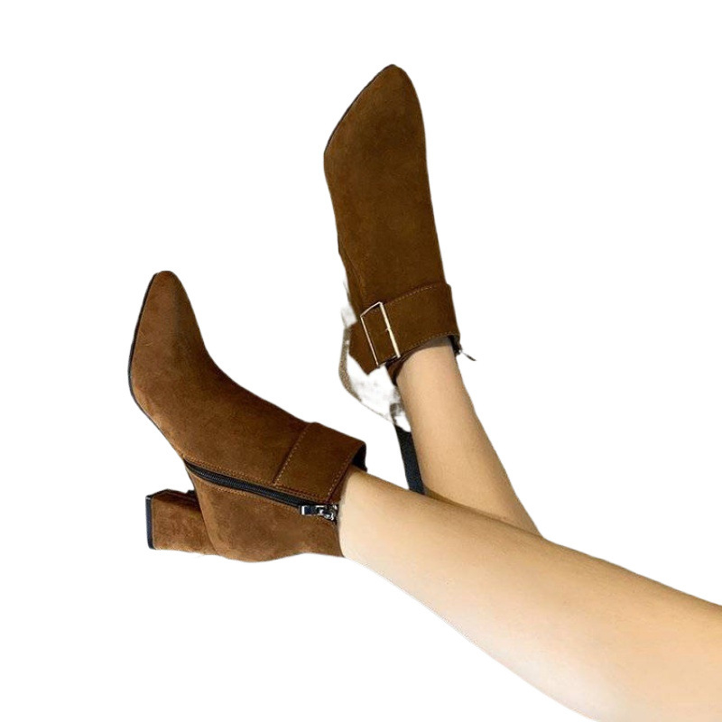 Botine moderne pentru femei - vârf ascuțit, toc gros, peste genunchi, partea superioară PU, talpă interioară din cașmir