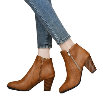 Cizme femei Martin – fermoar lateral, toc înalt gros 6–8 cm, vârf ascuțit, PU exterior, talpă din cauciuc