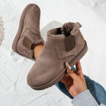 Ghete de zăpadă pentru femei, înalte, căptușite cu fleece, iarna 2025, stil casual, vârf rotund