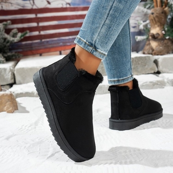 Ghete de zăpadă pentru femei, înalte, căptușite cu fleece, iarna 2025, stil casual, vârf rotund