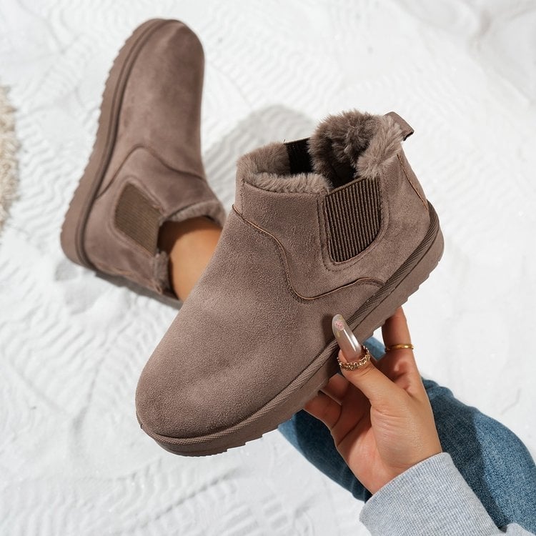 Ghete de zăpadă pentru femei, înalte, căptușite cu fleece, iarna 2025, stil casual, vârf rotund