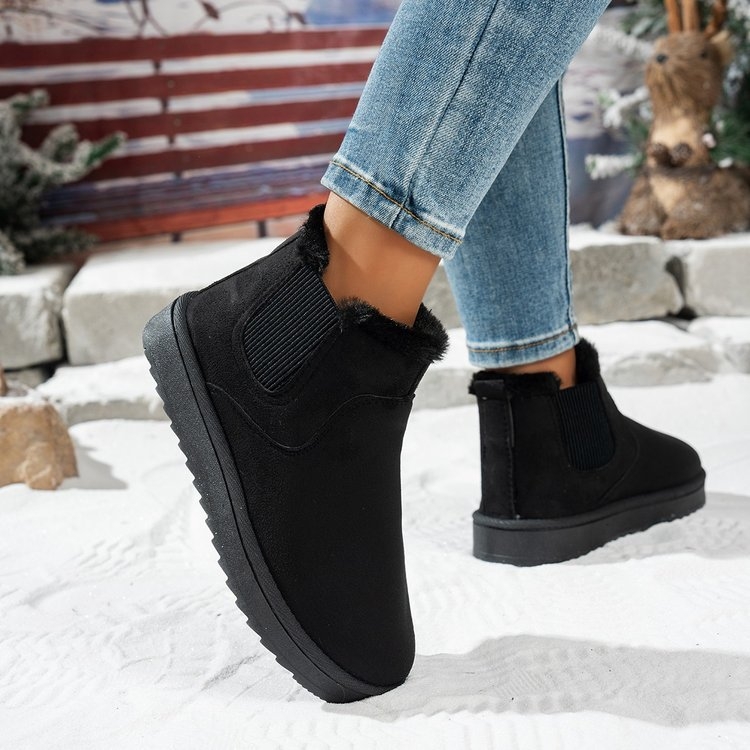 Ghete de zăpadă pentru femei, înalte, căptușite cu fleece, iarna 2025, stil casual, vârf rotund