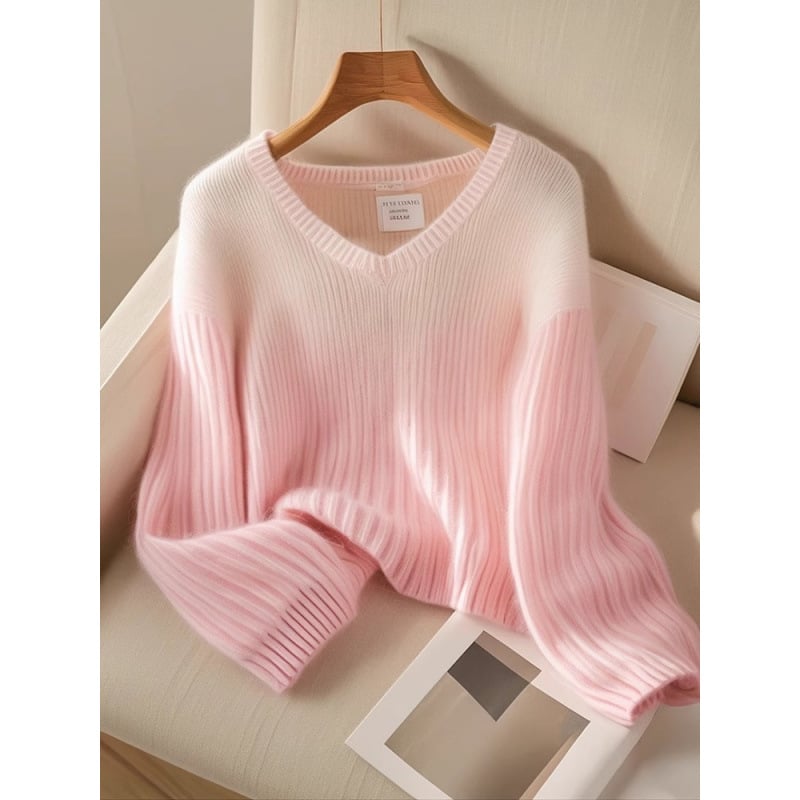 Pulover de damă cu decolteu în V, mâneci lungi, fibră acrilică 95%+