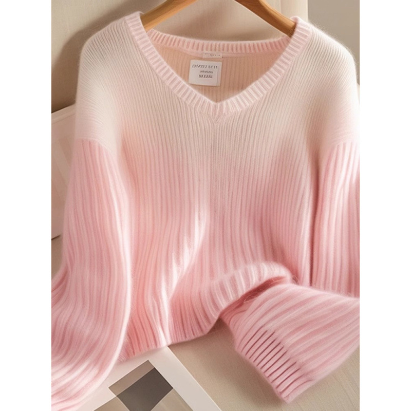 Pulover de damă cu decolteu în V, mâneci lungi, fibră acrilică 95%+