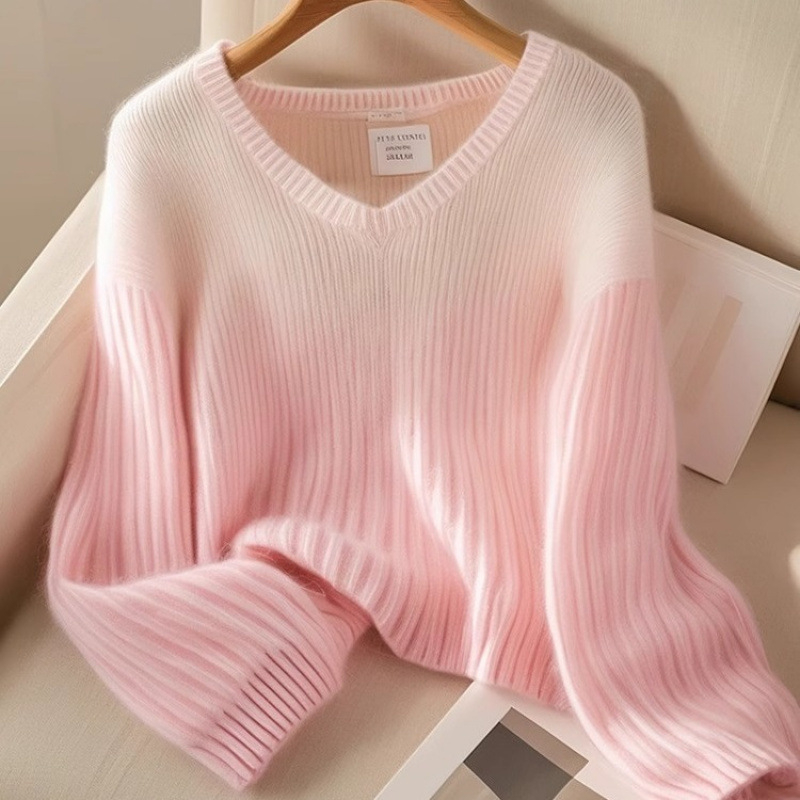 Pulover de damă cu decolteu în V, mâneci lungi, fibră acrilică 95%+