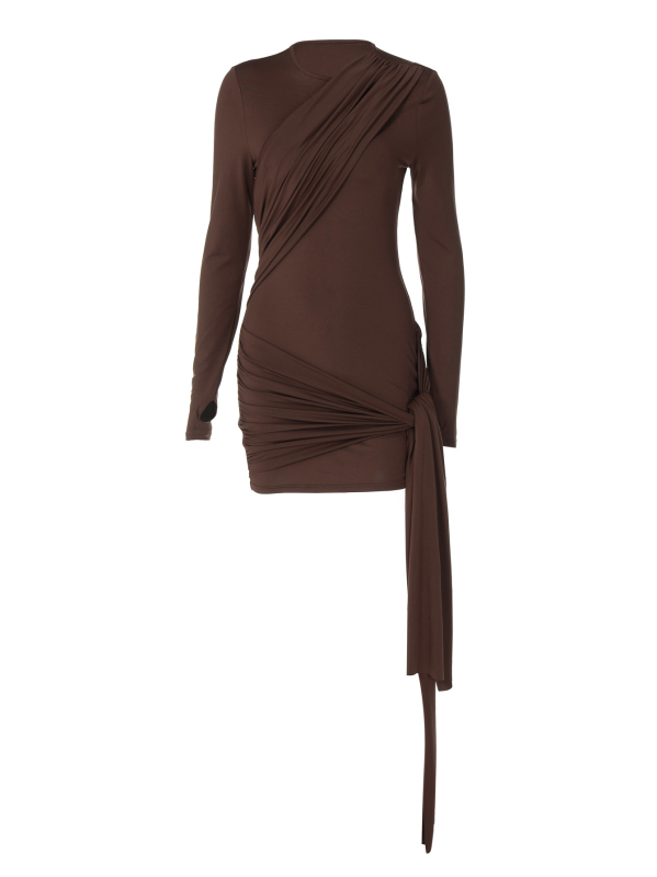 Rochie scurtă Butt-Wrap din Milk Silk, mâneci lungi, talie înaltă