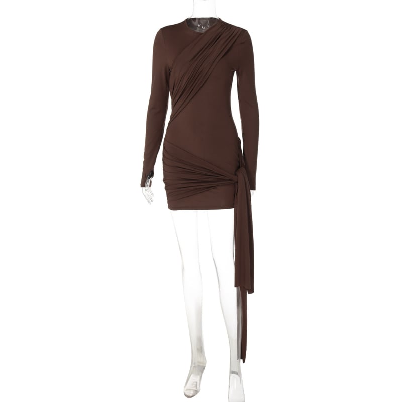 Rochie scurtă Butt-Wrap din Milk Silk, mâneci lungi, talie înaltă