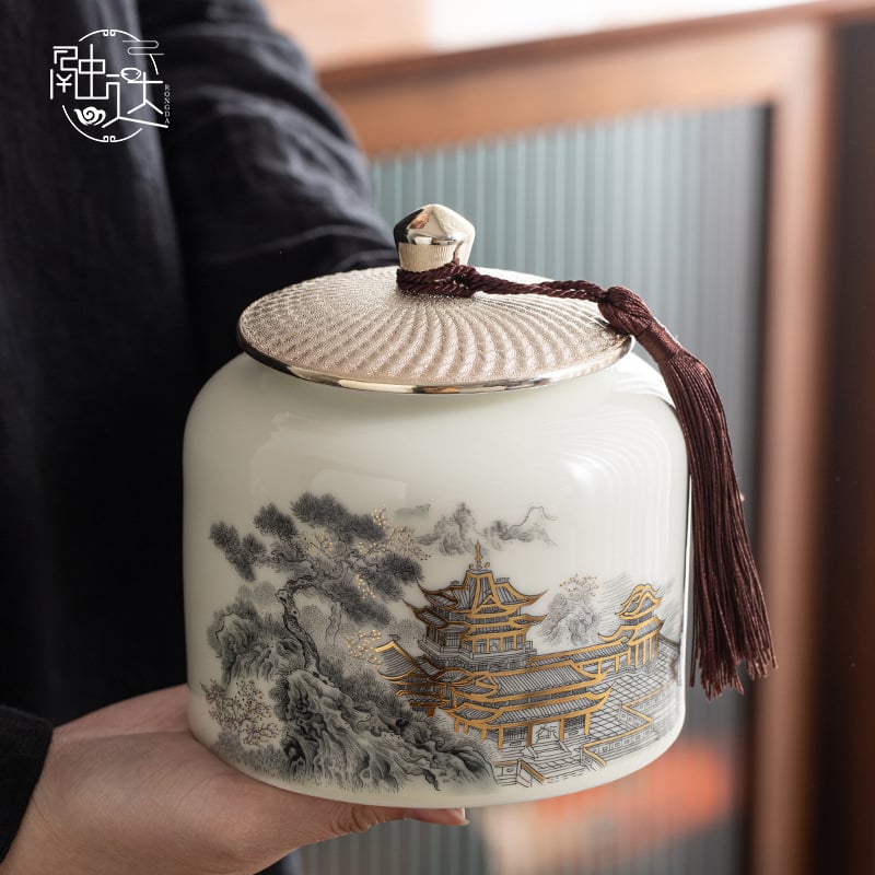 Keraminė arbatos dėžutė su glazūruotu paviršiumi, naujojo Kinų stiliaus, tinkama kaip verslo dovana