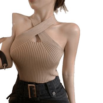 Top din tricot cu decolteu încrucișat, pentru femei, croială Slim, viscoză 95%+, Vară 2024