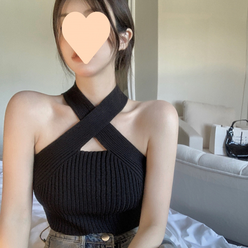 Top din tricot cu decolteu încrucișat, pentru femei, croială Slim, viscoză 95%+, Vară 2024