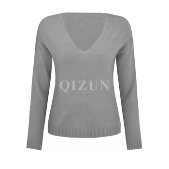Pulover damă cu decolteu în V, poliester, conținut poliester 95%+, mâneci lungi, lungime normală