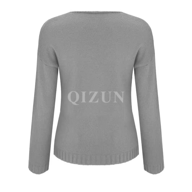 Pulover damă cu decolteu în V, poliester, conținut poliester 95%+, mâneci lungi, lungime normală