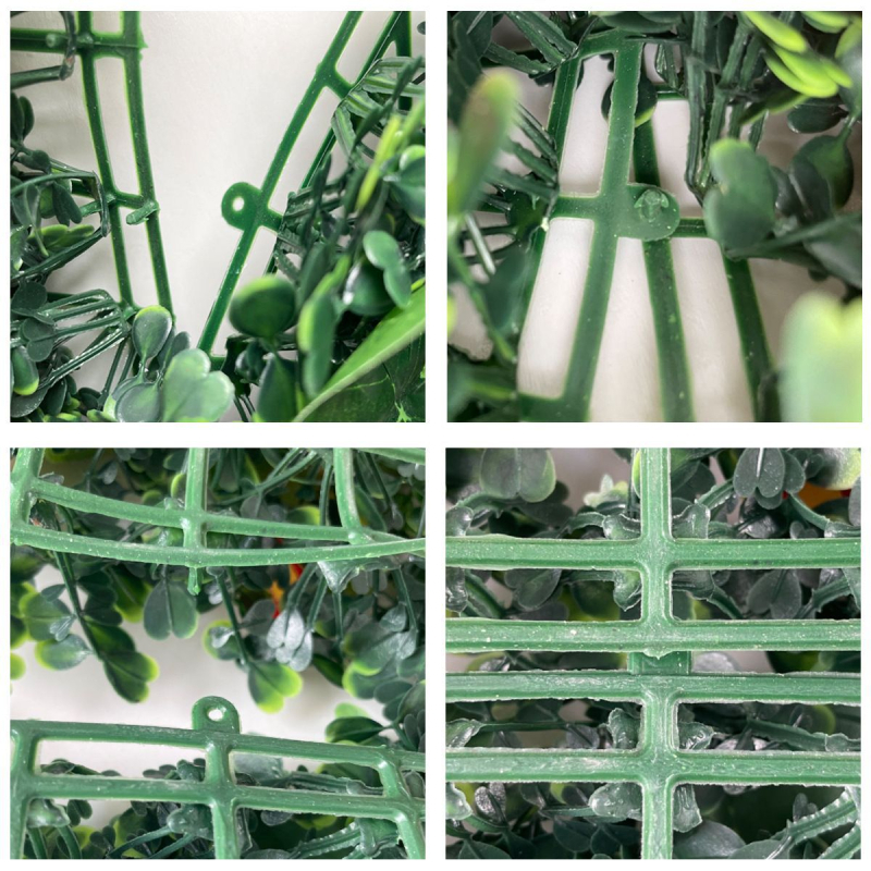 Augalų siena fone – plastikinė žolė su šilko gėlėmis; reljefinis paviršius, injekcinis formavimas; įvairovė: eukaliptas Milan, dirbtinės gėlės, papartis, persų stilius; vestuvėms, lauko naudojimui, fotografijos rekvizitai, namų dekorui