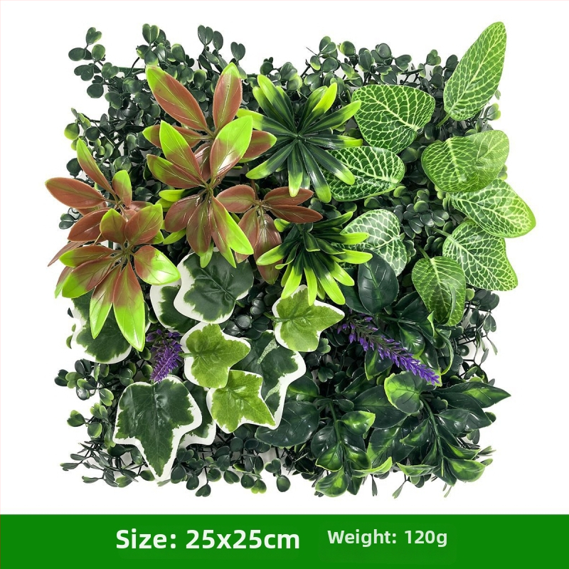 Augalų siena fone – plastikinė žolė su šilko gėlėmis; reljefinis paviršius, injekcinis formavimas; įvairovė: eukaliptas Milan, dirbtinės gėlės, papartis, persų stilius; vestuvėms, lauko naudojimui, fotografijos rekvizitai, namų dekorui