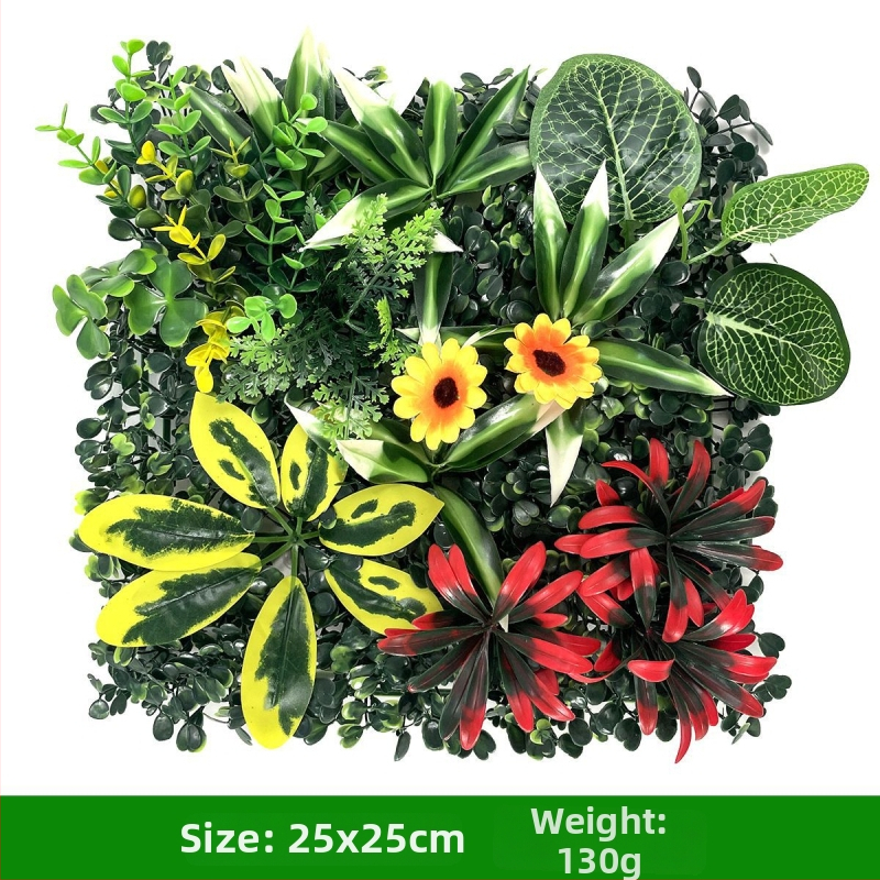 Augalų siena fone – plastikinė žolė su šilko gėlėmis; reljefinis paviršius, injekcinis formavimas; įvairovė: eukaliptas Milan, dirbtinės gėlės, papartis, persų stilius; vestuvėms, lauko naudojimui, fotografijos rekvizitai, namų dekorui