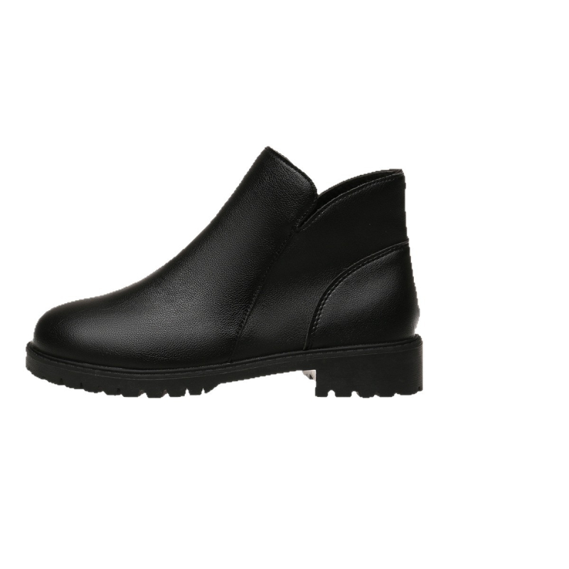 Ghete scurte de damă cu fermoar lateral, stil britanic, vârf rotund, toc gros de 1–3 cm, PU partea superioară