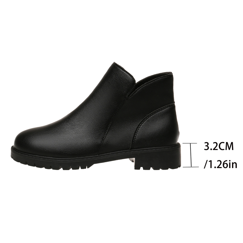 Ghete scurte de damă cu fermoar lateral, stil britanic, vârf rotund, toc gros de 1–3 cm, PU partea superioară