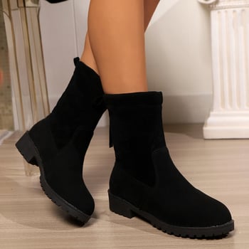 Női velúr csizmák, középső szárú, hátul fűzős, kerek orrú, vastag, alacsony sarkú (1-3 cm)