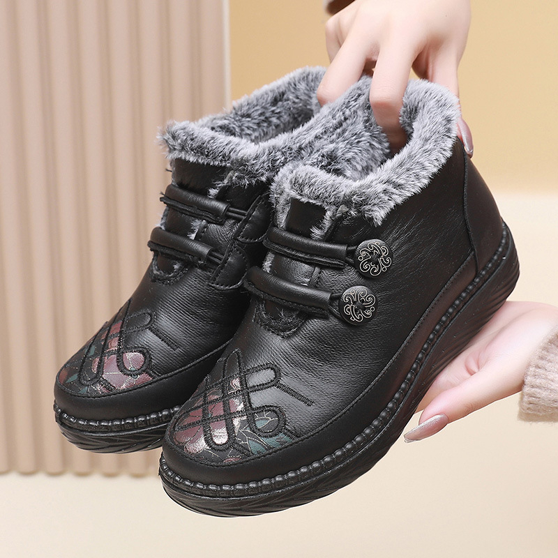 Ženske zimske cipele od pamuka, gornji dio od mikrovlakana, podstava od umjetnog pliša, potplat od poliuretana, slip-on, zaobljeni vrh