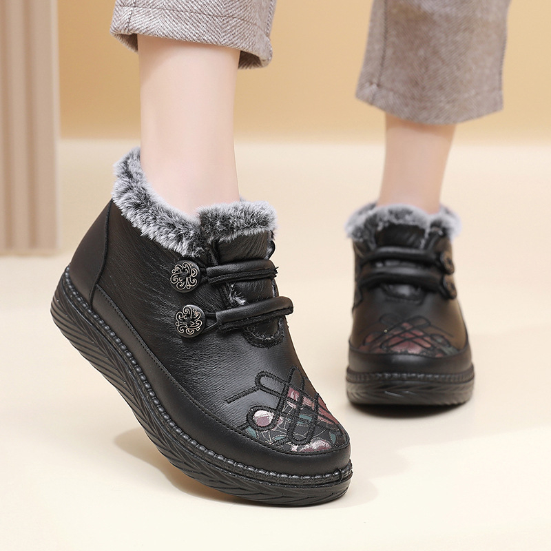 Ženske zimske cipele od pamuka, gornji dio od mikrovlakana, podstava od umjetnog pliša, potplat od poliuretana, slip-on, zaobljeni vrh