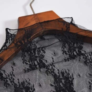 Moterų tuščiavidurio nėrinių pagrindinė palaidinė su ilgomis rankovėmis, pusiau aukštas kaklas, 80–90% poliesterio, 2024 m. pavasaris