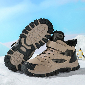 Vaikų žygio bateliai - amžius 7–16 metų, viršutinė dalis iš sintetinės odos, dryžių raštas, TPR padas, Velcro užsegimas