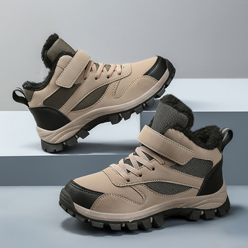 Vaikų žygio bateliai - amžius 7–16 metų, viršutinė dalis iš sintetinės odos, dryžių raštas, TPR padas, Velcro užsegimas