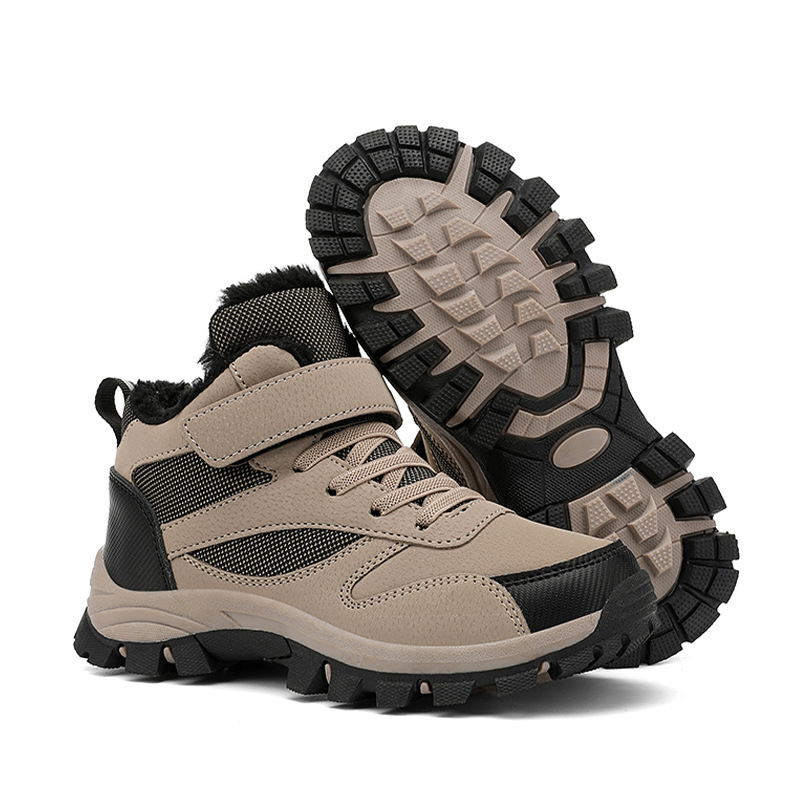 Vaikų žygio bateliai - amžius 7–16 metų, viršutinė dalis iš sintetinės odos, dryžių raštas, TPR padas, Velcro užsegimas