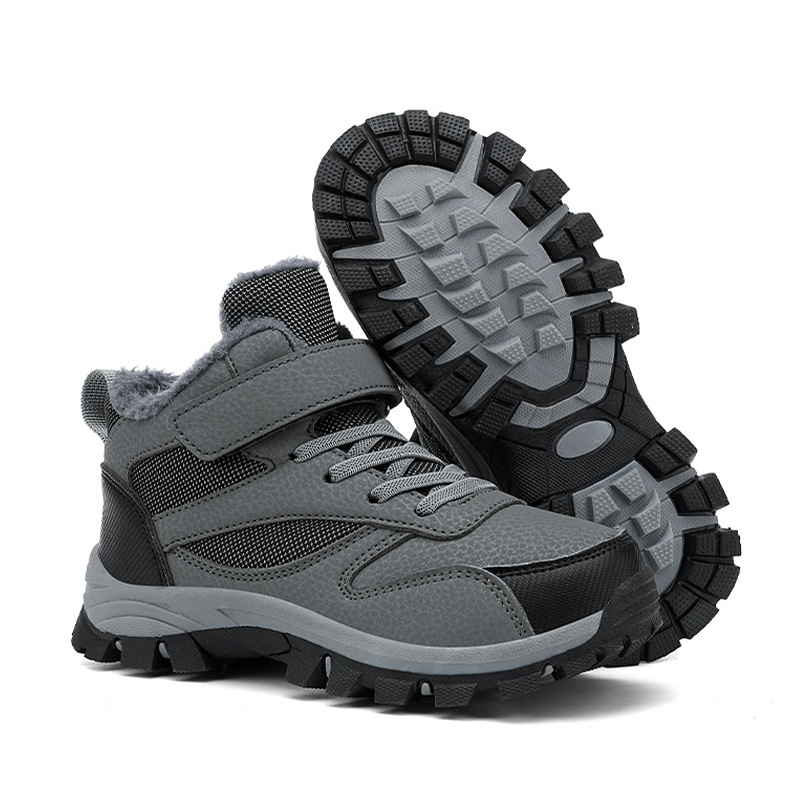 Vaikų žygio bateliai - amžius 7–16 metų, viršutinė dalis iš sintetinės odos, dryžių raštas, TPR padas, Velcro užsegimas