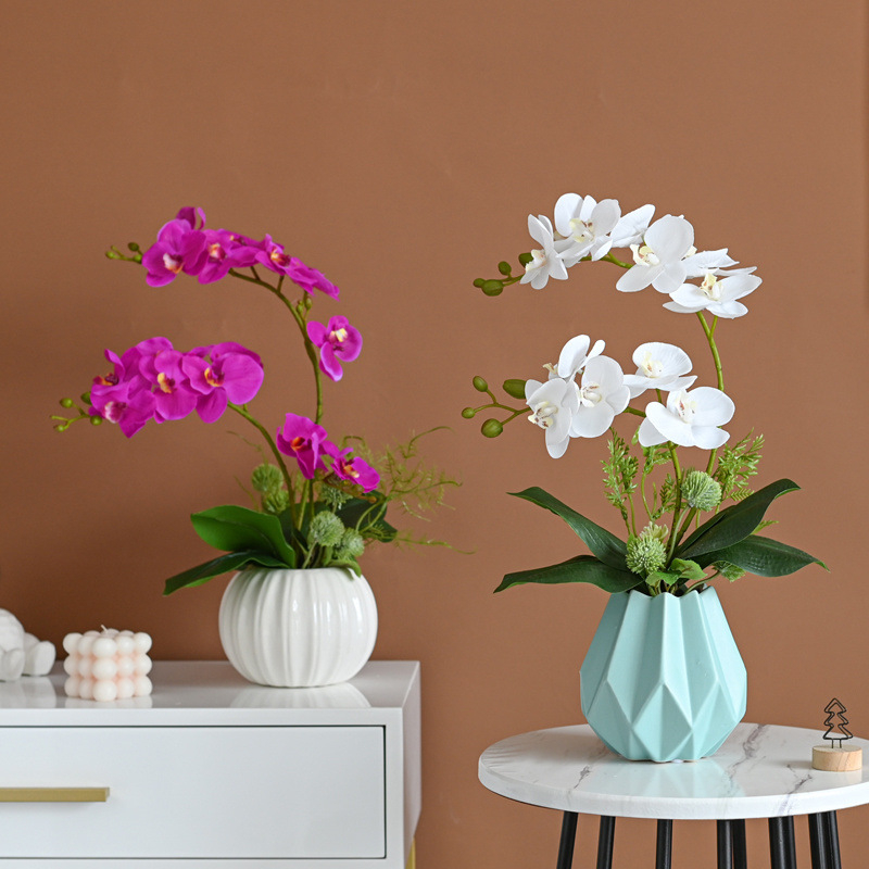 Dirbtinė Phalaenopsis orchidėja svetainei, šilko gėlė, dekoratyvinė gėlių kompozicija