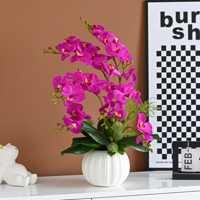 Dirbtinė Phalaenopsis orchidėja svetainei, šilko gėlė, dekoratyvinė gėlių kompozicija