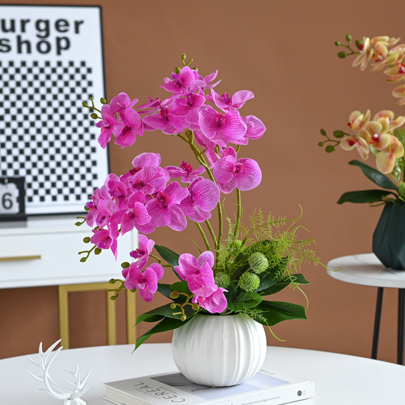 Dirbtinė Phalaenopsis orchidėja svetainei, šilko gėlė, dekoratyvinė gėlių kompozicija