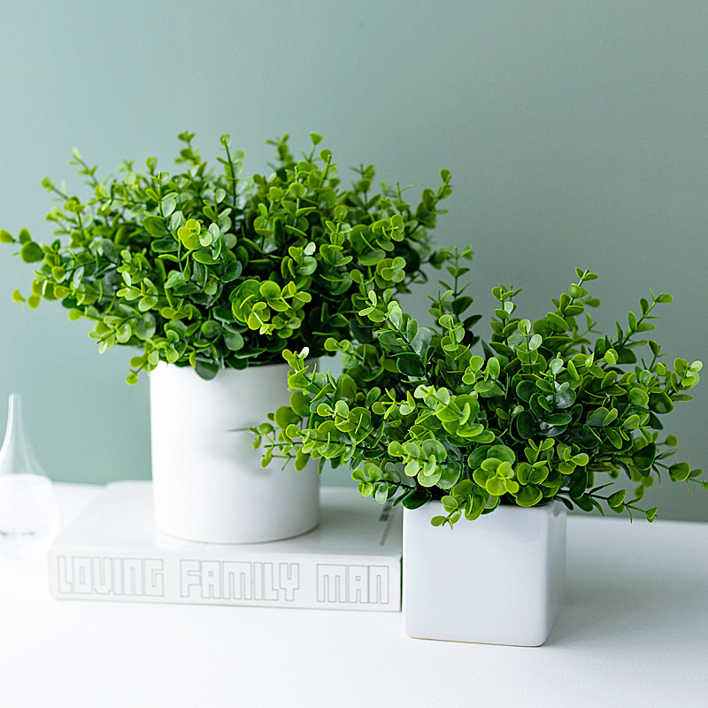 Dirbtinis eukalipto augalas staliniam dekorui su flokingo tekstūra, Daisy veislė, medžiaga: Kita, prekės ženklas: Kita