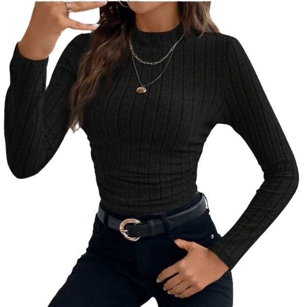 Majica s dugim rukavima, slim fit, pulover stil, okrugli vrat, jednostavna boja, materijal poliester s spandeksom