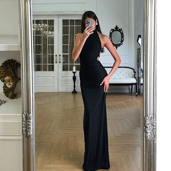 Βαμβάκι Mercerized, halter-neck, χωρίς μανίκια, μακριά φόρεμα, ένα κομμάτι