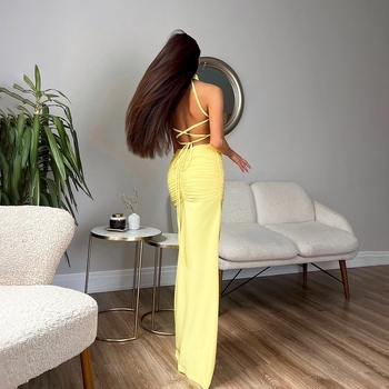 Βαμβάκι Mercerized, halter-neck, χωρίς μανίκια, μακριά φόρεμα, ένα κομμάτι