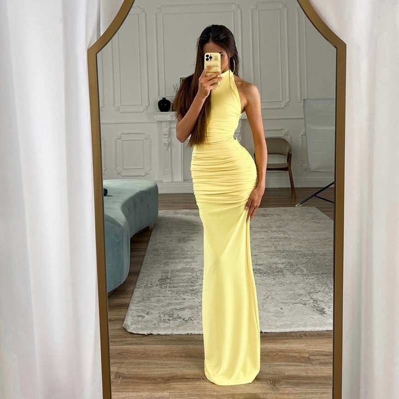 Βαμβάκι Mercerized, halter-neck, χωρίς μανίκια, μακριά φόρεμα, ένα κομμάτι