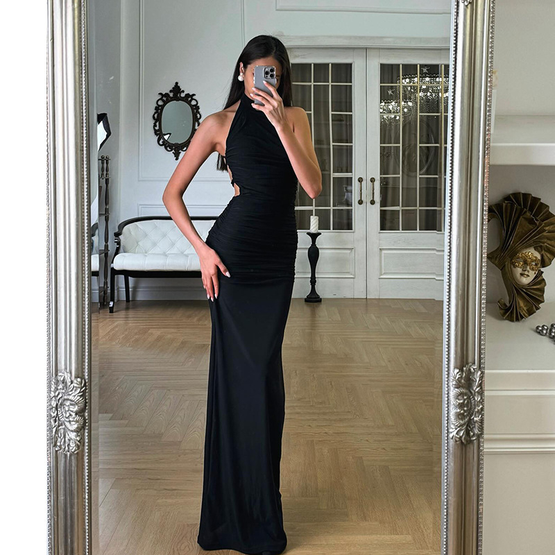 Βαμβάκι Mercerized, halter-neck, χωρίς μανίκια, μακριά φόρεμα, ένα κομμάτι