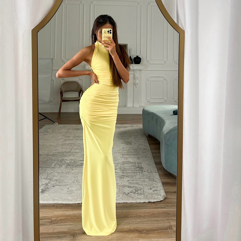 Βαμβάκι Mercerized, halter-neck, χωρίς μανίκια, μακριά φόρεμα, ένα κομμάτι