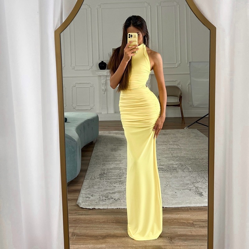 Βαμβάκι Mercerized, halter-neck, χωρίς μανίκια, μακριά φόρεμα, ένα κομμάτι