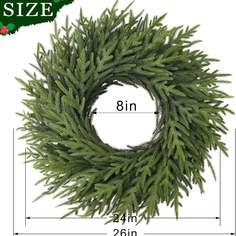 Durų kabinamas Kalėdinis vainikas, 13 šakų šiaurinis pušies vainikas, plastikas, šiuolaikinis minimalistinis stilius, pusiau rankinis/pusiau mechaninis gamyba, Kaijin Craft