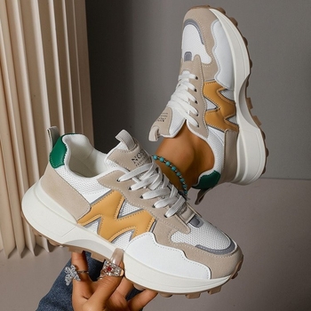 Női Dad Shoes PU+mesh felsőrész, gumírozott talp, fűzős zárás, 3–5 cm sarokmagasság, alacsony profil